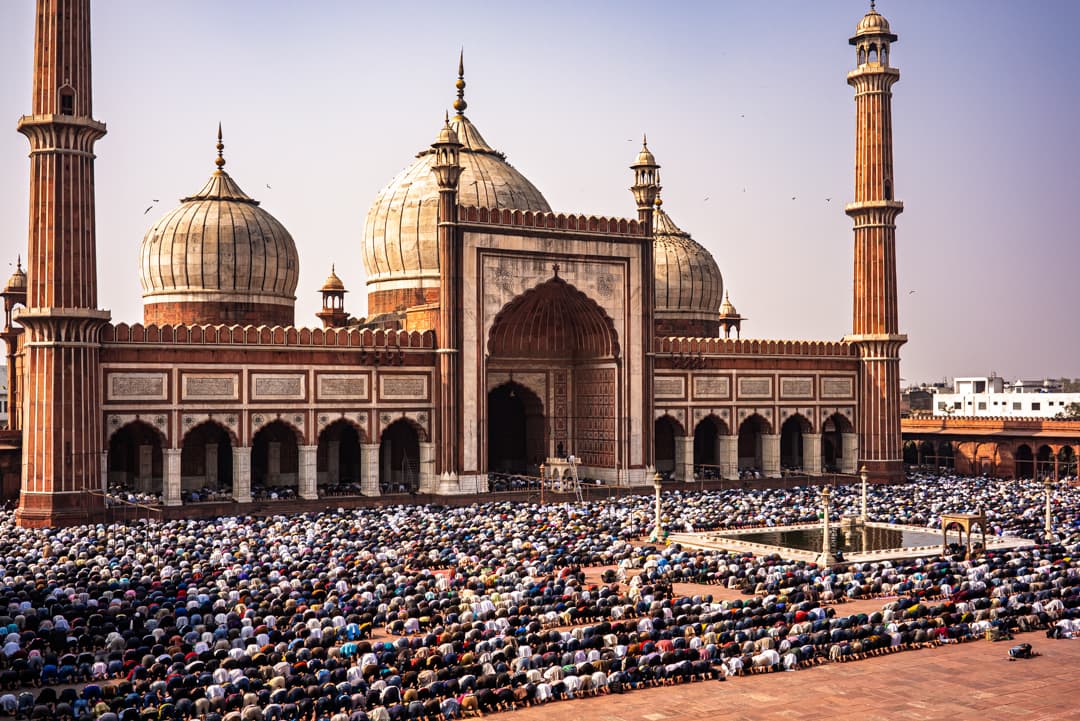 Eid prayers fill the courtyard of the Jama Masjid